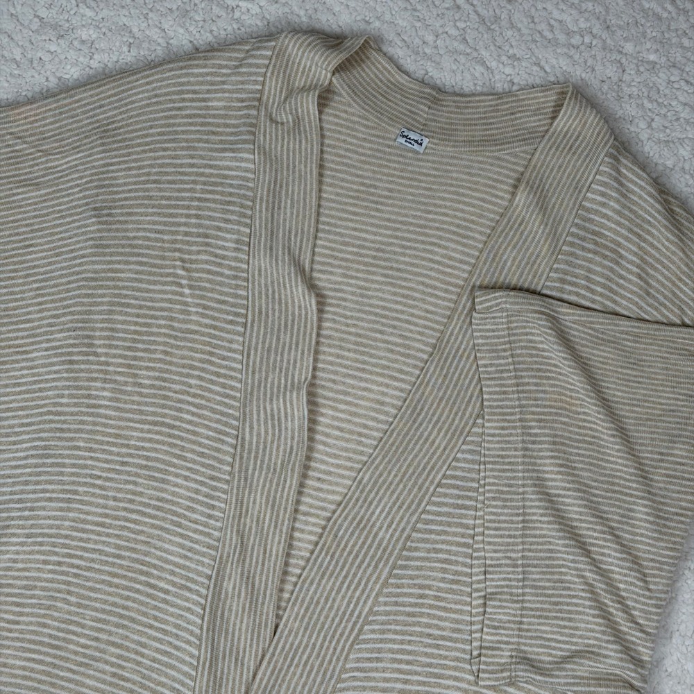 Splendid Sz S Tan Striped Open Front Short Sleeve Cardigan‎